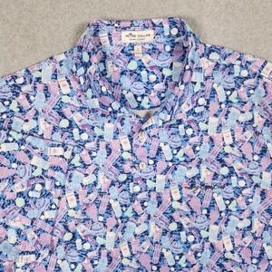 Peter Millar Summer Comfort Polo Shirt Large AOP Alcohol Golf Stretch Bottles